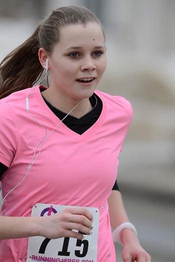 Maggie Cox of Warren finished first in her age group for females with a time of 25:13. (Photo by Ron Hawkes)