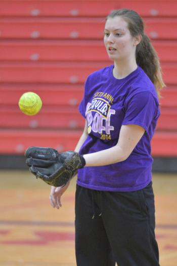 Camden Hills’ Kendra Bergelin warms up during Thursday’s practice at the high school. (Photo by Ron Hawkes)