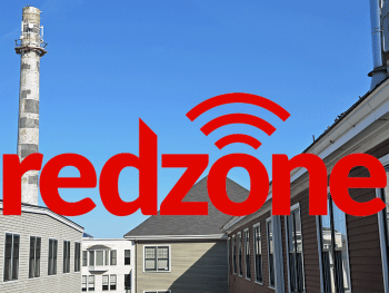 Restructured Redzone Wireless LLC is now headquartered in the Knox Mill in downtown Camden, where the landmark 136-foot-tall chimney stands at the corner of Washington and Mechanic streets. (Photo by Holly S. Edwards)