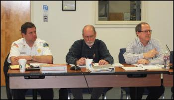 Rockland’s interim fire chief Adam Miceli, Assistant Code Enforcement Officer David Kalloch and Code Enforcement Officer John Root, Jr., were part of Monday’s Transient Housing Workshop. (Photo by Chris Wolf)