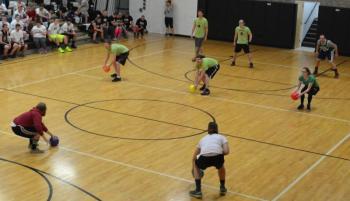 The dodgeball players were a fierce crew Wednesday evening, March 25, at the Rockland Rec. Center. (Photo by Lynda Clancy)