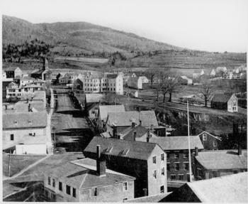 Downtown Camden in 1875. In the right hand side of the photo, 2 Bay View is tucked in, its curved front barely evident.