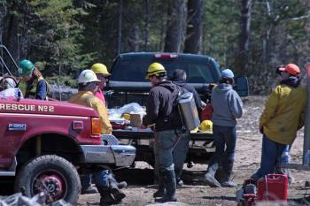 The fire scene command post at the end of Jackson Road in Searsmont. (Photo by Holly S. Edwards)