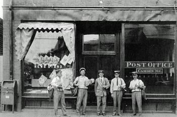 Camden postal carriers in front of the post office on Elm Street. (Barbara Dyer photo)