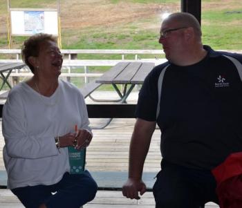 Olf friends Janice Graffam and Justin Hills. (Photo by Lynda Clancy)
