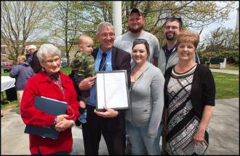 Stephan P. Dalessandro (center with certificate) with his family after being sworn in as Camden’s 31st Postmaster. Left to right: Meredith Dalessandro, Luke Chadwick, Stephen Dalessandro, Stephanie Chadwick, Nancy Dalessandro, Paul Dalessandro and Dylan Chadwick. (Photos by Chris Wolf)