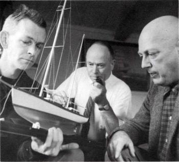 Naval Architect Geerd Hendel and Camden Shipbuildng Co. owner William Petersen, along with Jay S. Hanna of Rockport, a long-time professional modelmaker. His models are held in the nautical collections of the Smithsonian Museum, Mariner’s Museum and Maine Maritime Museum, among many other pubic and private collections., designed and built wood vessels until the yard closed in 1963. (Photo courtesy Walsh History Center, Camden Public Library)