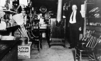 Charles Dearborn is seen inside his Lincolnville Beach store, which stood where the driveway of the Spouter Inn is today. An interior photo of a general store from this date, the 1930s, is a rarity. Charles’ granddaughter, Natalie, kept house for him the summer she was 12, in his apartment above the store.
Photo from the Lincolnville Historical Society dearborns store
