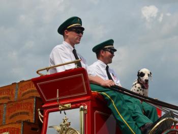 Chris and Will and one of the Budweiser dalmatians. (Photo by Lynda Clancy)