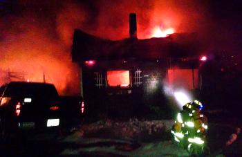 The fire destroyed the couple’s pickup truck as well as their house in Lincolnville. (Courtesy Camden Fire Department)