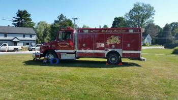 One of Rockport’s fire trucks is on display at the “toll booth.” (Photo by Sarah Shepherd)
