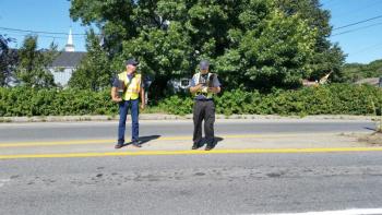 Chief Jason Peasley and Deputy Chief Todd Philbrook are stationed at their post on Route 90. (Photo by Sarah Shepherd)