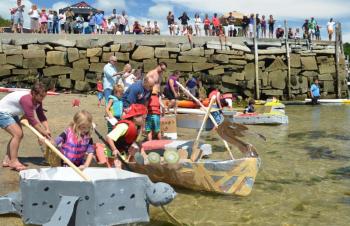 The first annual Cardboard Boat Regatta begin at Goodie’s Beach, Rockport. (Photo by Lynda Clancy)