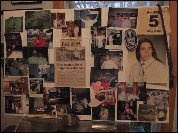 A photo board traces 16 years.