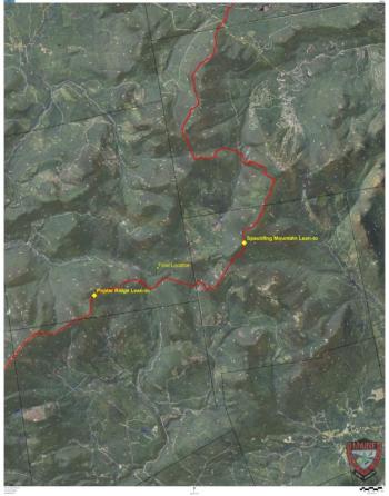 Map showing Appalachian Trail highlighting Poplar Ridge Lean-to, Spaulding Lean-to and what the wardens believe is Geraldine’s final location discovered October 14, 2015.