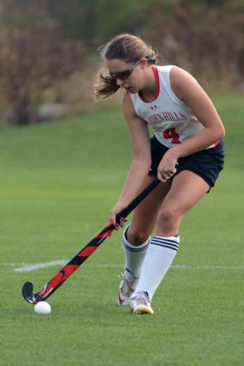 Camden Hills Emily Bowen was on fire as she controlled the midfield and had a goal to boot. (Photo by Ron Hawkes)