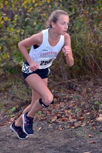 Camden Hills Lauren Rothwell was the first Windjammer across the finish line. (Photo by Ron Hawkes)