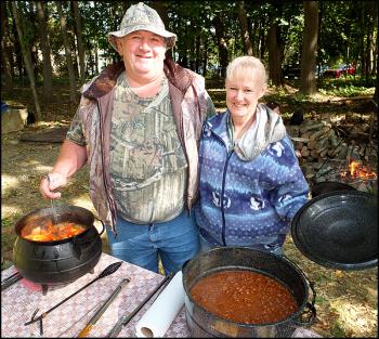 Maynard and Norma Stanley show off their beans that was the centerpiece of the festivities. If you recognize Maynard, or his beans, it’s because he took first place at the chili-chowder cook off held at Trackside Restaurant in Rockland last year.