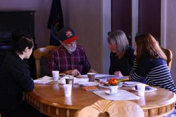 Samantha Monroe, (student), Christopher Groden, (tenant), Kathleen Hutchings, (BCOPE teacher), Abby Heath (student) go over some idea’s . (Photo Courtesy Of Charles Hamm)