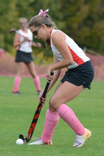 Camden Hills Elizabeth Cummons controls the ball as she looks to dribble up the field. (Photo by Ron Hawkes)