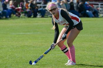 Camden’s Willow Grinnell looks at the goal before sending a shot in that direction. (Photo by Ron Hawkes)