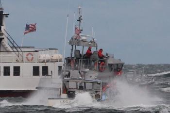 The 40-foot lobster boat with nobody at the wheel was moving in circles at a high rate of speed off the Rockland side of Owls Head Lighthouse, near Shag Rock. (Photo courtesy Leslie Stager, www.EarthReveries.com)