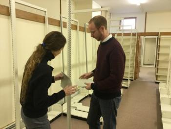 Kim Slocomb and Ben Odgren working in the new location. (Photo Courtesy of Amy Filley)