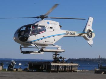 Flying Santa touches down in Rockland’s Buoy Park late Sunday morning. (Courtesy Bob Trapani)