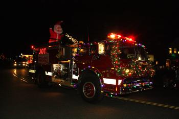 Fire engines from Rockport and Lincolnville jointed Camden Fire Department in participating in Friday night’s annual Christmas by the Sea parade through downtown Camden. (Photo by Holly S. Edwards)