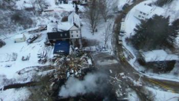 Drone shot taken by Rockport FirefighterJustin Ford of the fire scene that illustrates how close this house was to other buildings. “Admittedly this photo is a bit grainy there was a technical issue with the drone camera. After it was fixed, it was learned it didn't need to fly again due to no people to look for,” said Ford, on his Facebook page. (Photo courtesy Justin Ford)