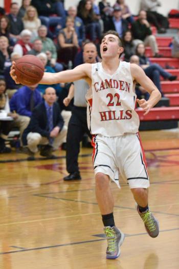 Camden’s Noah Heidorn grabs a long pass on the run, made the stop and got the shot off drawing the foul. (Photo by Ron Hawkes)