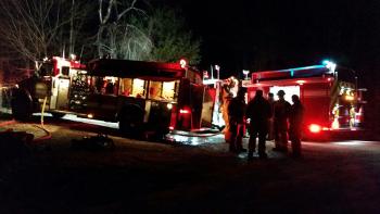After the fire was under control, Rockport Fire Chief Jason Peasley said he allowed firefighters to go into the house and rescue a personal collection of guitars, valued at around $10,000 by the tenant. (Photo by Sarah Shepherd)