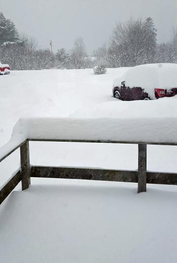 Vinalhaven EMA Director Marc Candage is reporting 15 inches of snow as of 10 a.m. (Courtesy Knox County EMA/Ray Sisk)