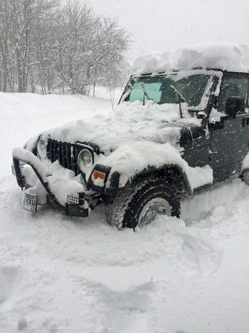 North Haven EMS Service Chief April Brown is reporting about a foot of snow on North Haven already from Saturday’s storm. (Courtesy Knox County EMA/Ray Sisk)