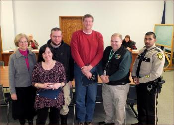 County employees receiving recognition Tuesday in the County Commission Chambers (in no particular order) included Nathaniel Jack, Patrol Deputy for five years of service; Mark Kunz, Airport Maintenance, for five years of service; Stephen Dearborn, Corrections Officer for ten years of service; Linwood Lothrop, Communications Director for 15 years of service; Madelene Cole, Deeds Clerk for 15 years of service and Carol Emory, Judge of Probate for 25 years of service. Absent from the awards were Patricia Speck for 10 years and Shane Riley for 15 years. (Photos by Chris Wolf)