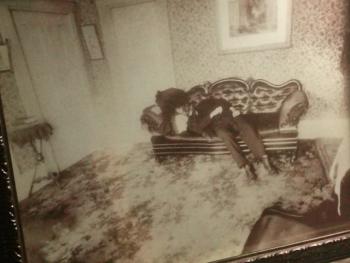 A snapshot of the original photo taken of Andrew Borden’s body after the murder. (Photo of the original photo courtesy Joanne Parent)