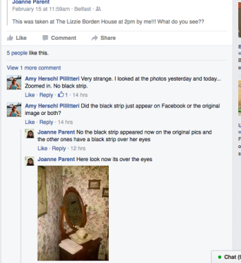 Screenshot of Joanne’s Facebook page confirming many of her followers did not see the black bar on the photo 24 hours prior.