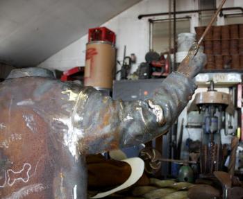 The finished steel sculpture of the conductor’s body will be sandblasted and powder coated flat black. (Photo by Holly S. Edwards)