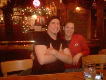 Actor John Travolta with Cappy’s staff Amanda Dennison. (Photo courtesy Christie McLeod)