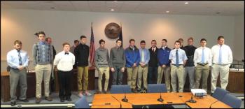 The Oceanside Mariners basketball team receive a commendation form the Rockland City Council on Monday. (Photos by Chris Wolf)