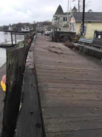 The boardwalk on Camdend’s Public Landing went catawampus. (Photo courtesy Steve Pixley)