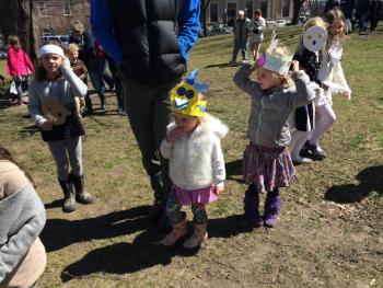 Hazel and Audrey Page march on the Village Green