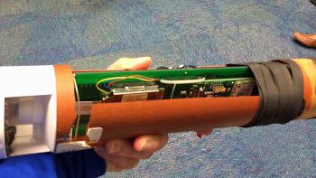 A DROPSONDE, a small package of weather-measuring instruments dropped from an aircraft inside a storm.