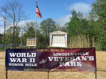 The new Honor Roll in Lincolnville Center will be the site of the end of Monday’s Memorial Day parade, as it makes its way from the school down and around the corner. (Photo by Holly S. Edwards)