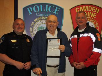 From left, Camden Police Chief Randy Gagne, Parker Laite Sr. and Camden Fire Chief Chris Farley. (Photo by Holly S. Edwards)