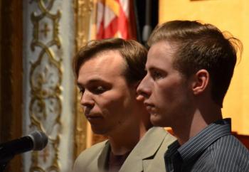 Aaron Annis and Zach urge the town to endorse the fiber optic study. (Photo by Lynda Clancy)