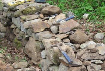 The tools are simple, a rock hammer, shovel, wheel barrow, and of course, cell phone.
Photo by Diane O’Brien tools