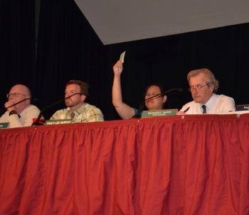 Select Board member Tracy Murphy votes for going with EcoMaine.