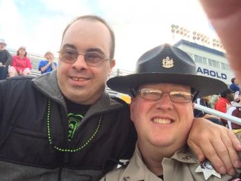 Justin Hills and Shane, an athlete representing Coastal Opportunities, at the opening ceremonies for the Special Olympics summer games at the University of Maine. (Photo by Justin Hills)