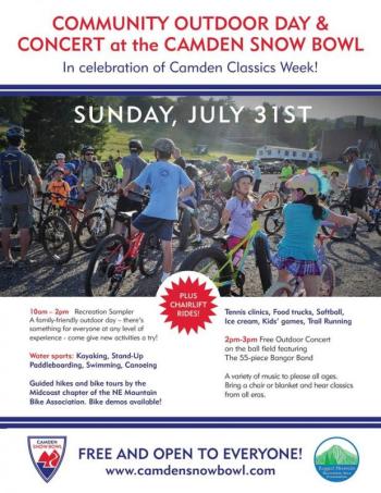 Community Outdoor Day and Concert at the Camden Snow Bowl on Sunday.